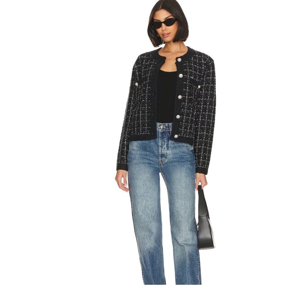Alexis sweater or cardigan in black and silver with pearl buttons size XL